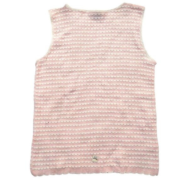 40s-80s Vintage Sweaters - Vintage 1940s-1950s Pink White Stripe Sleeveless Knit Crewneck Sweater Top Vest
